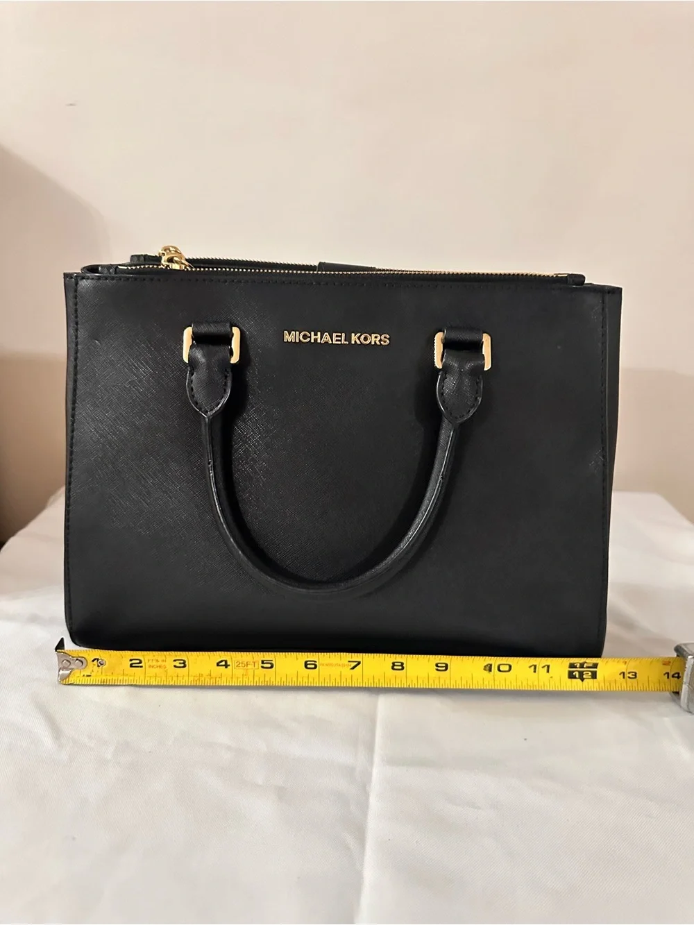 Michael Kors Black Leather Top-Handle Satchel with Gold Hardware